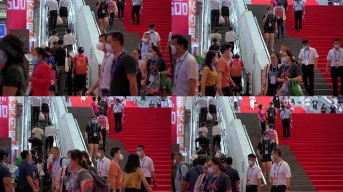 南宁国际会展中心楼梯人流上上落落升格拍摄