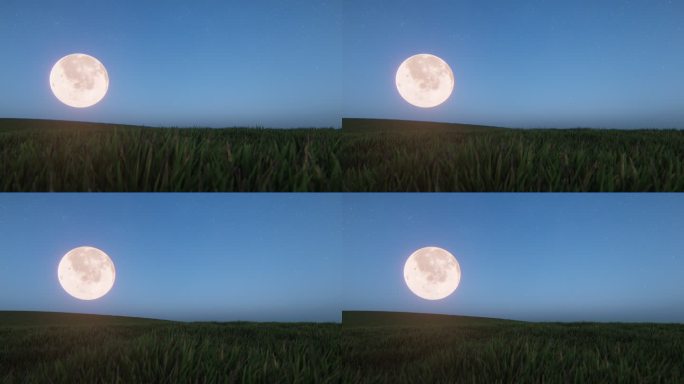 田地上空的月亮草原山坡月亮