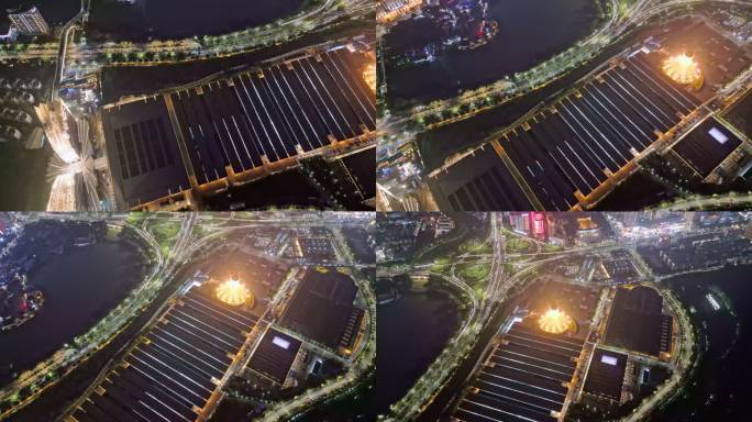 4K航拍南宁国际会展中心全景夜景