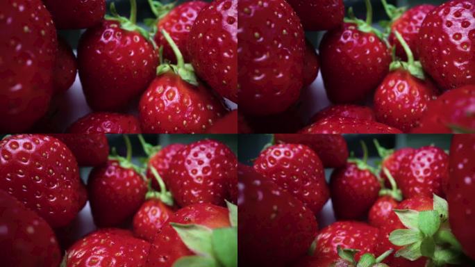 红色熟草莓特写，俯视图。股票视频