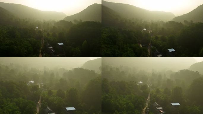 大山里深山里早晨云雾中的村庄