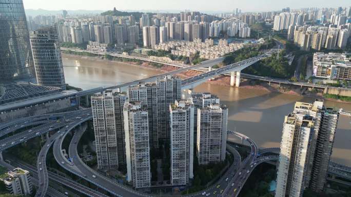 重庆渝中江北嘉华大桥城市建筑风光美景航拍