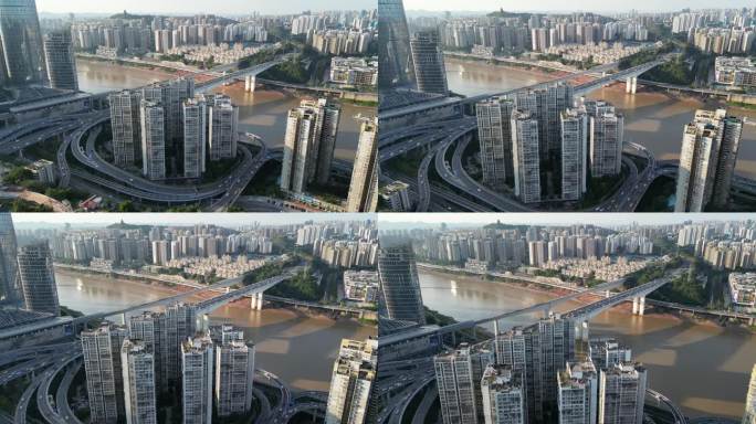 重庆渝中江北嘉华大桥城市建筑风光美景航拍