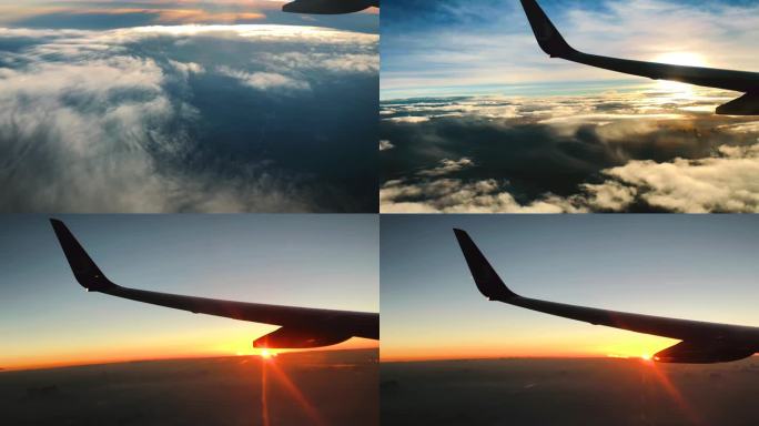飞机上看日落、飞机窗景
