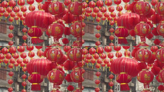 4k慢动作。中国新年的灯笼和龙舞。