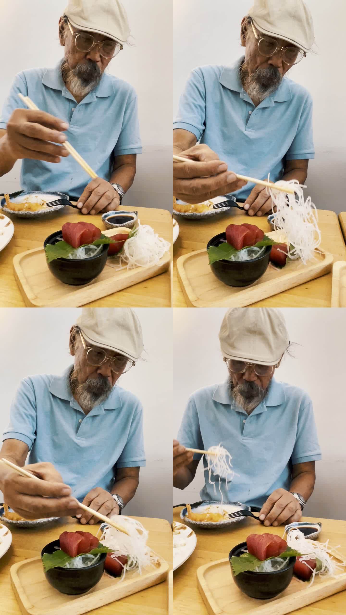 老年夫妇吃日本菜抖音快手竖屏竖版竖拍白人