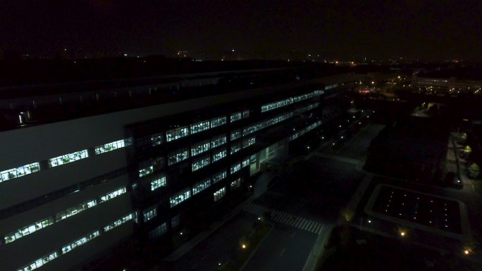 工厂车间夜景航拍 办公楼夜景 产业园