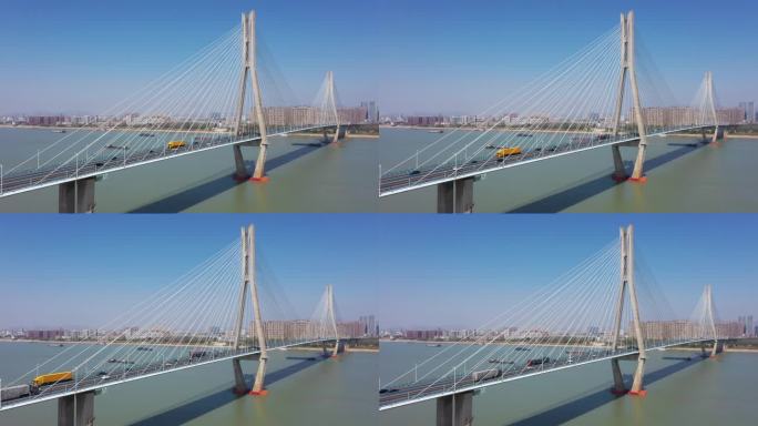 安庆市长江大桥航拍池州长江大桥 大桥车流