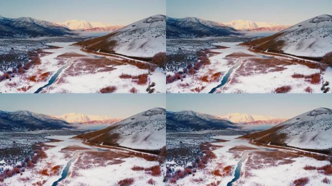 犹他州廷帕诺戈斯海伯谷冬季清晨空中山