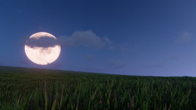 田地上空的月亮草原月亮山坡