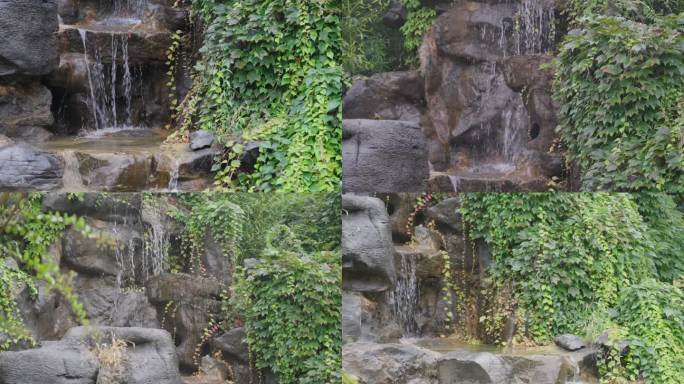 水流 瀑布 爬山虎 岩石