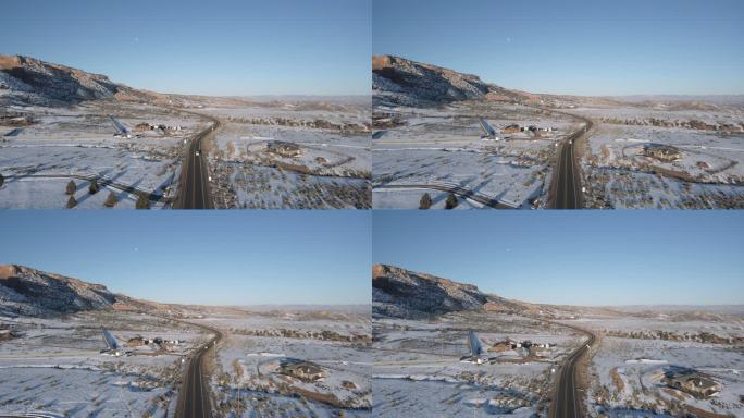 美国西部科罗拉多州高速公路飞越空中户外风景冬季视频系列沙漠和山脉风景