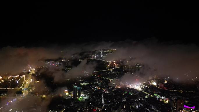 湛江夜景夜晚穿云航拍