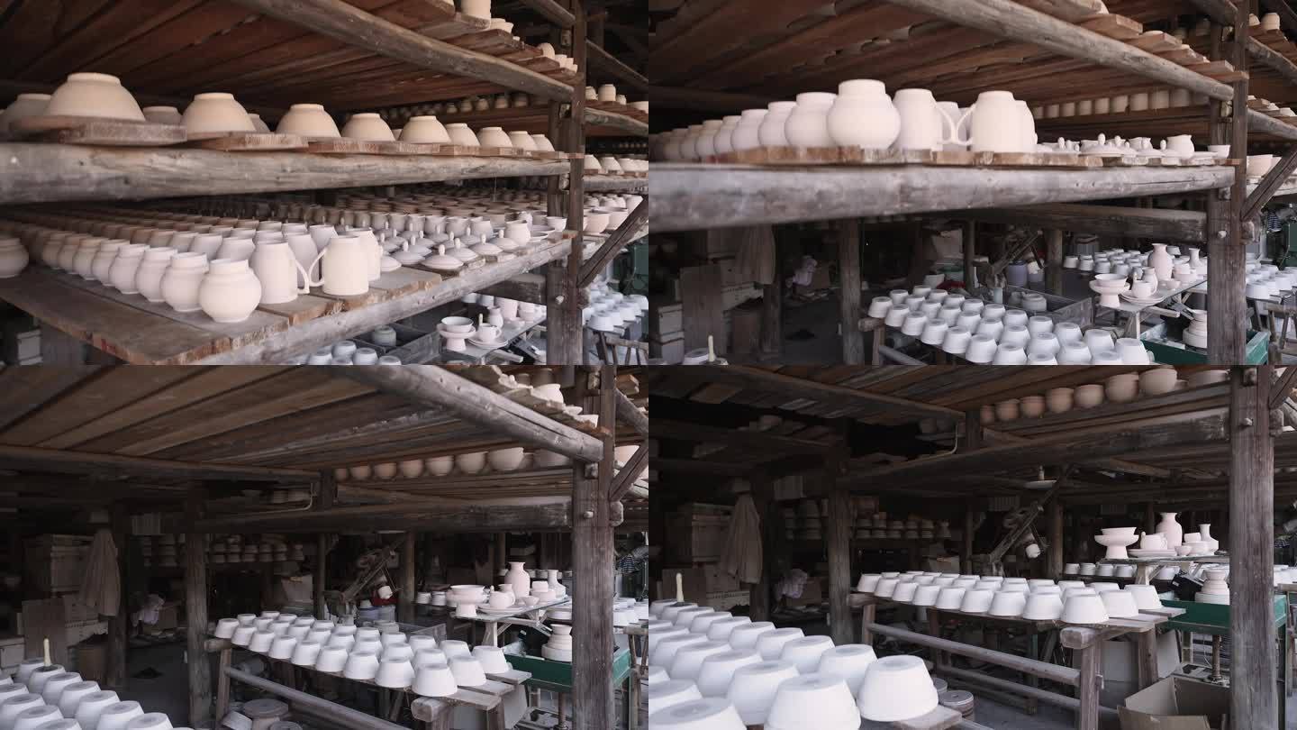 景德镇陶瓷作坊工厂半成品瓷器