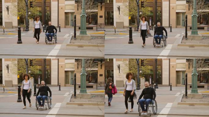 城市中的朋友陪伴照顾散步照顾残疾人