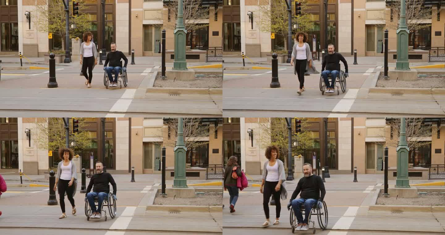 城市中的朋友陪伴照顾散步照顾残疾人