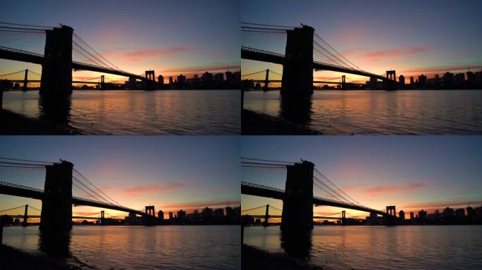 WS布鲁克林大桥和日出曼哈顿大桥/美国纽约市