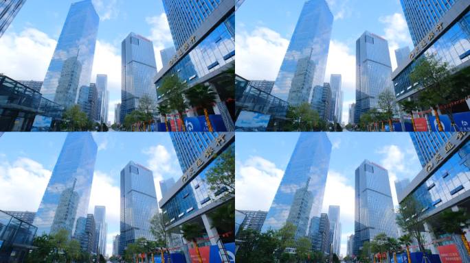 广西南宁街景城市高楼建筑群仰拍仰视