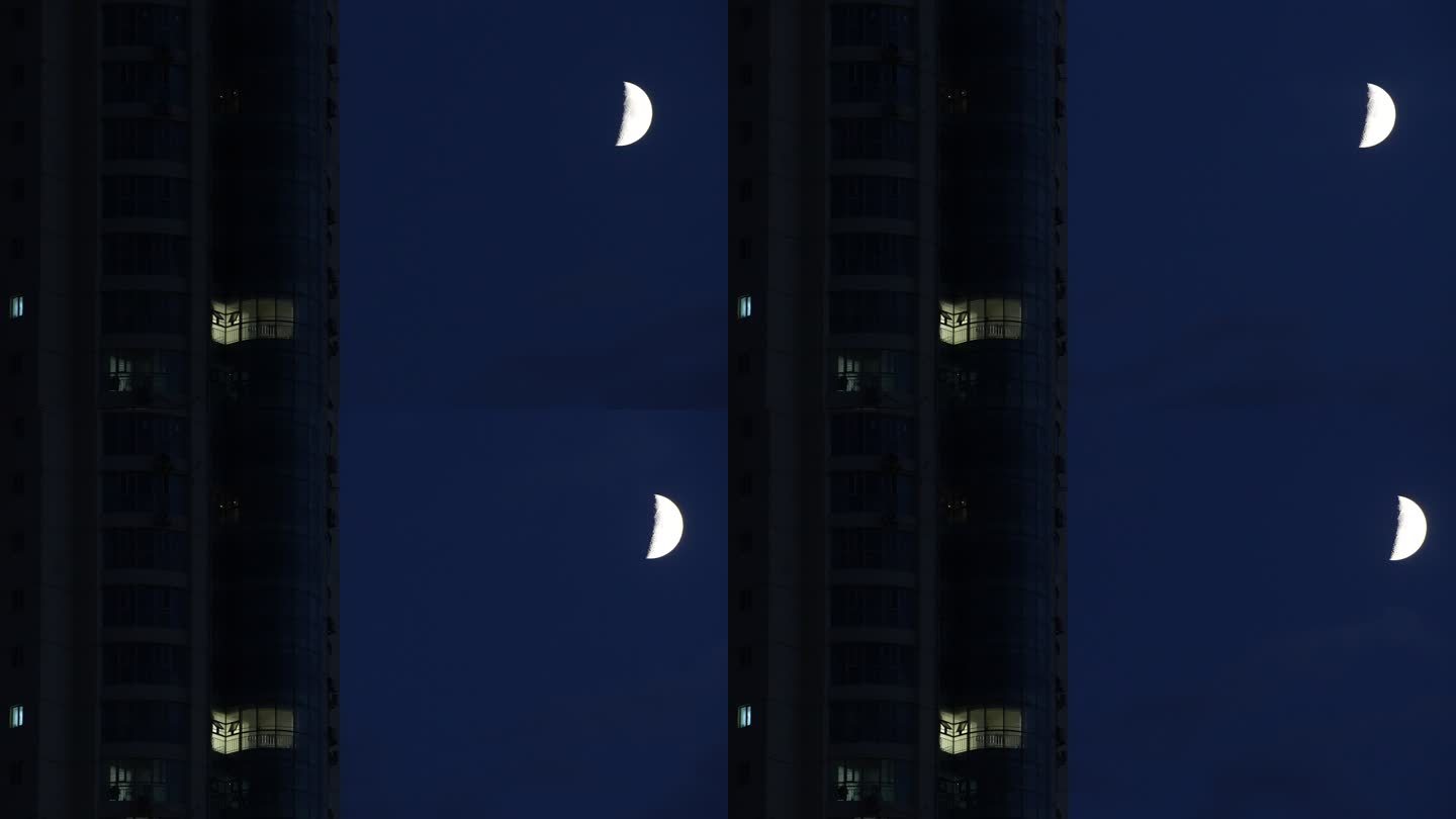 楼房灯光与月亮