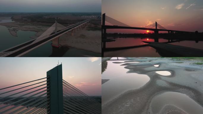 汉江大桥沙滩夕阳