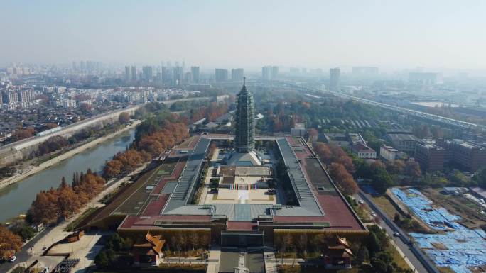 深秋航拍南京大报恩寺全景