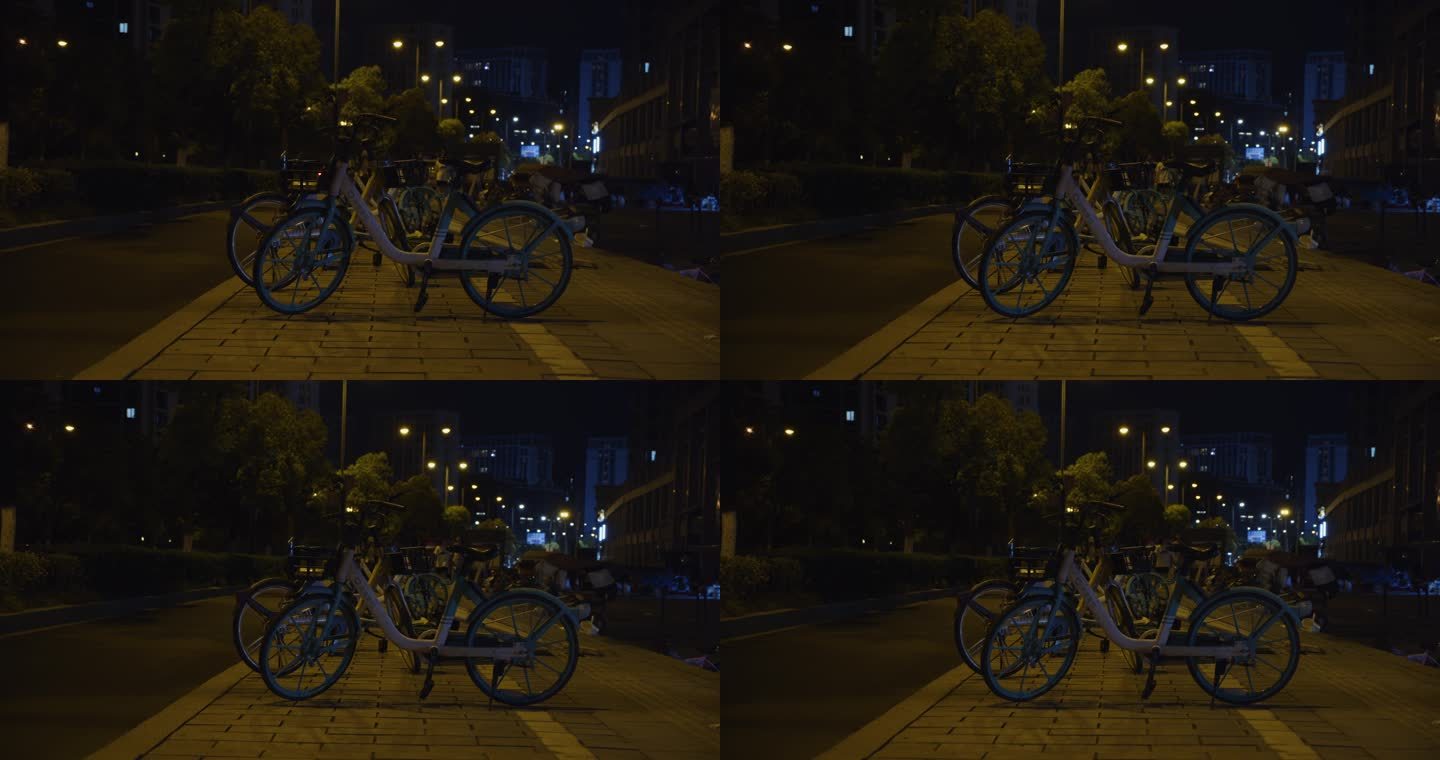 夜晚路边自行车