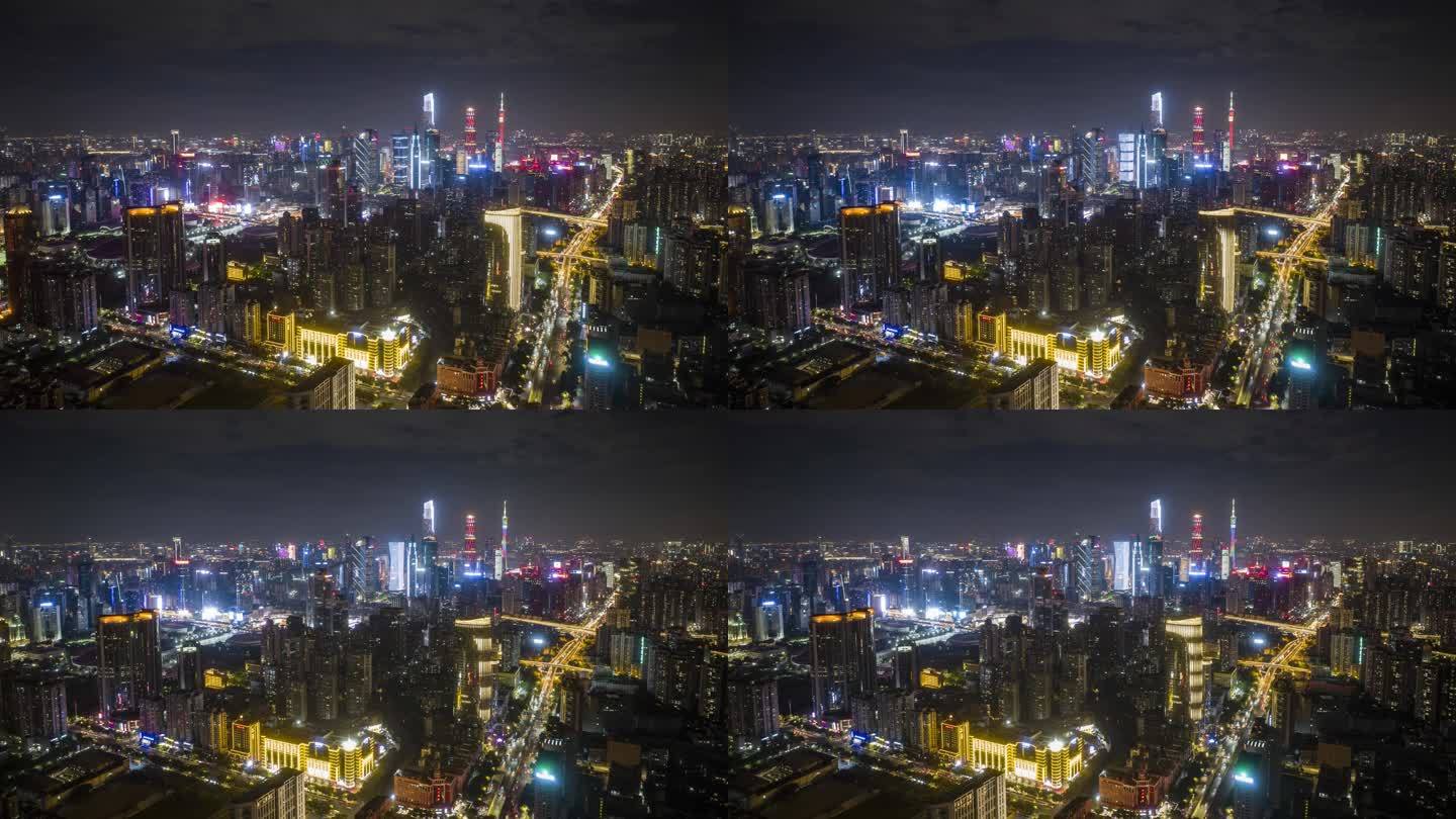 珠江新城右侧面夜景航拍延时