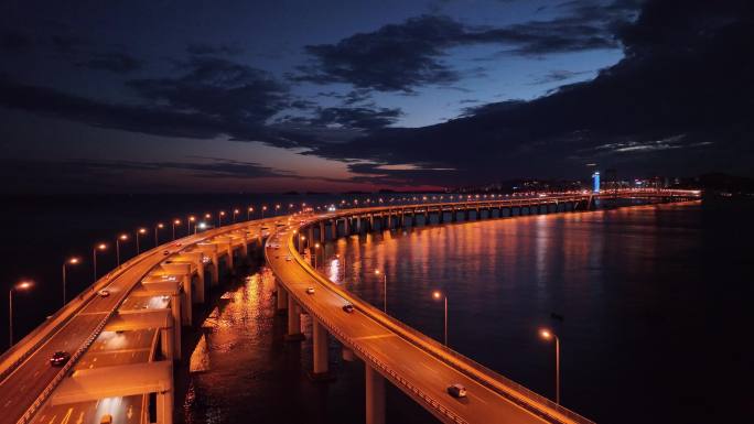 大连星海湾大桥夜景航拍