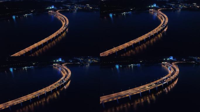 大连星海湾大桥夜景航拍