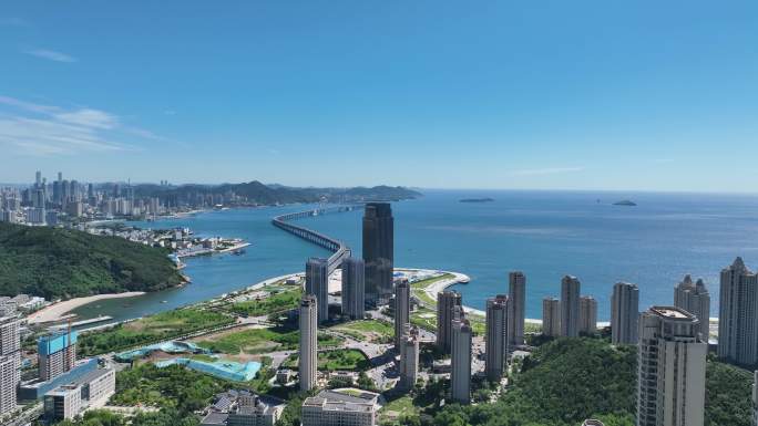 大连星海湾大桥高新区日景航拍