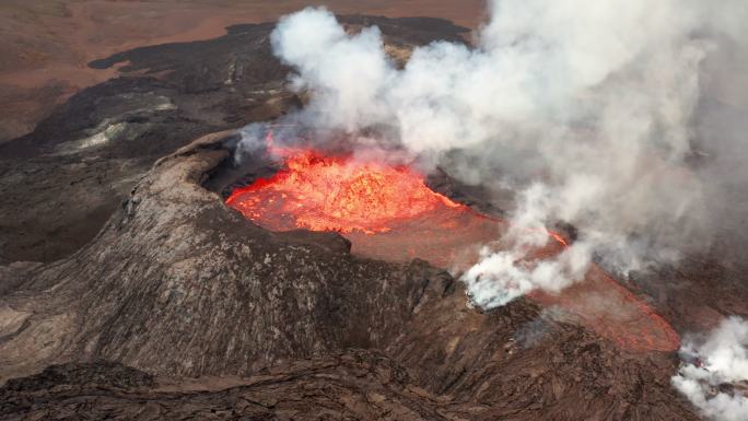 冰岛爆发Fagradalsfjall火山4K空中视频