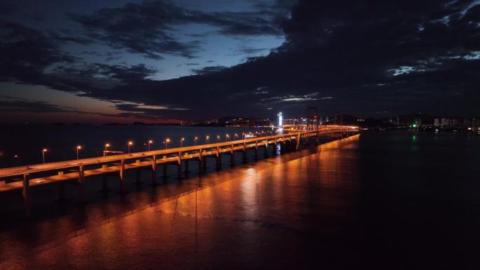 大连星海湾大桥夜景航拍黄昏