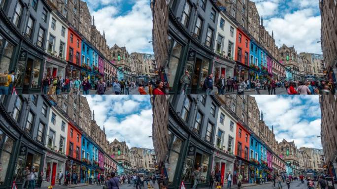 4k延时：英国爱丁堡老城维多利亚街皇家英里游客