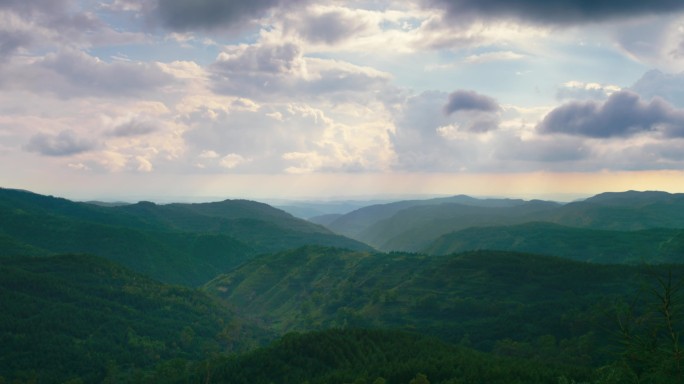 云雾山巅秦岭云雾景色绿色自然生态陕南风光