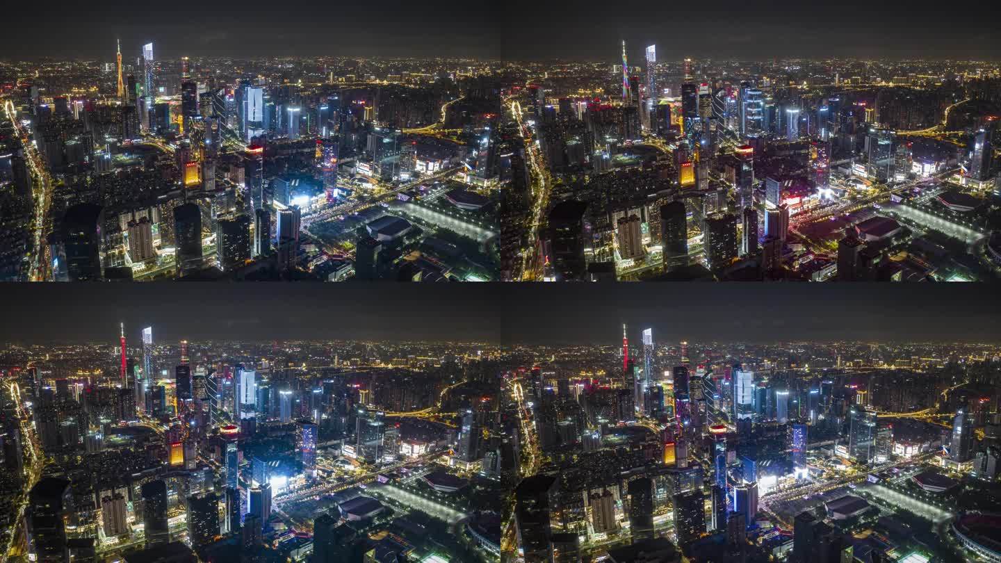 珠江新城左侧面夜景航拍延时