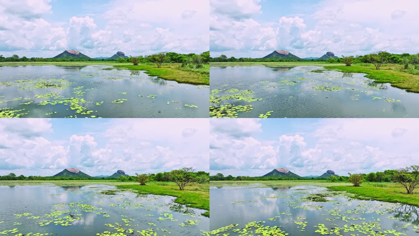 飞越湖面，穿过Pidurangala岩石和Sigiriya寺庙