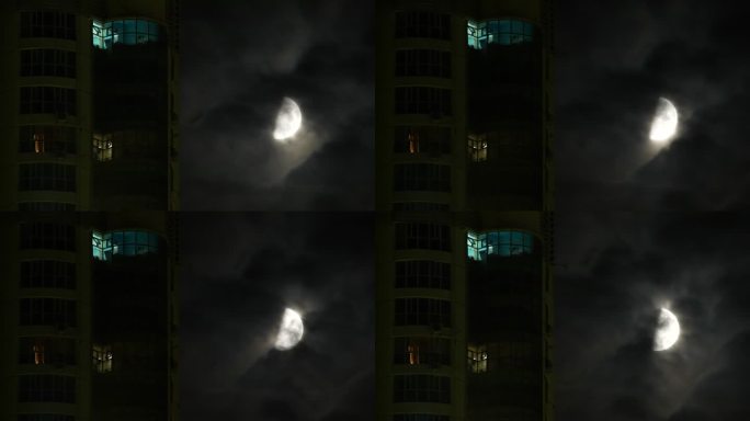 楼房灯光月亮