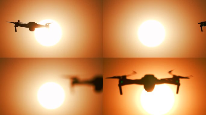 4K夕阳时分无人机飞行剪影升格唯美空镜