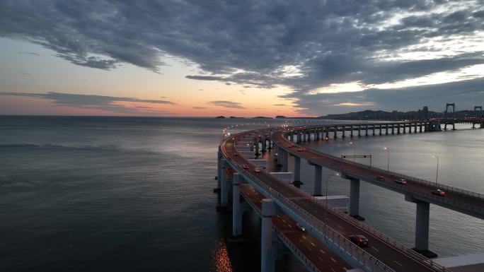 大连星海湾大桥夜景航拍