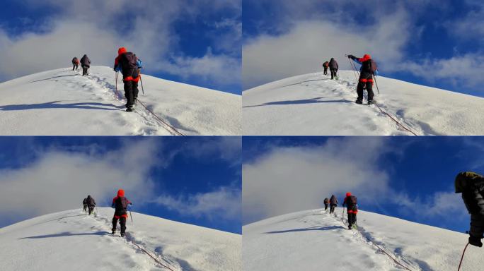 四川甘孜攀登那玛峰的登山者