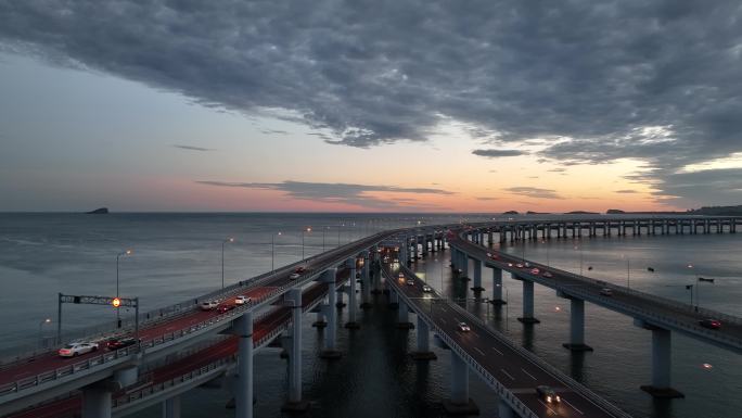 大连星海湾大桥夜景航拍