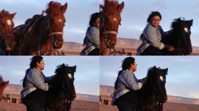 亚利桑那州风夜纪念碑谷部落公园照顾马的年轻纳瓦霍妇女