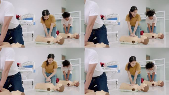 在一间医学生练习CPR的教室里进行急救，这是救命医学的概念。