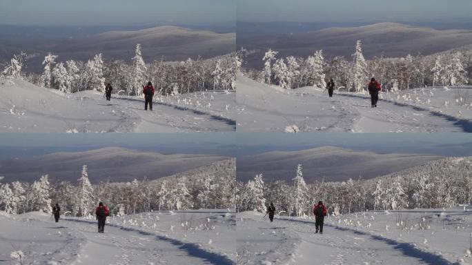 摄影者在林海雪原上行走