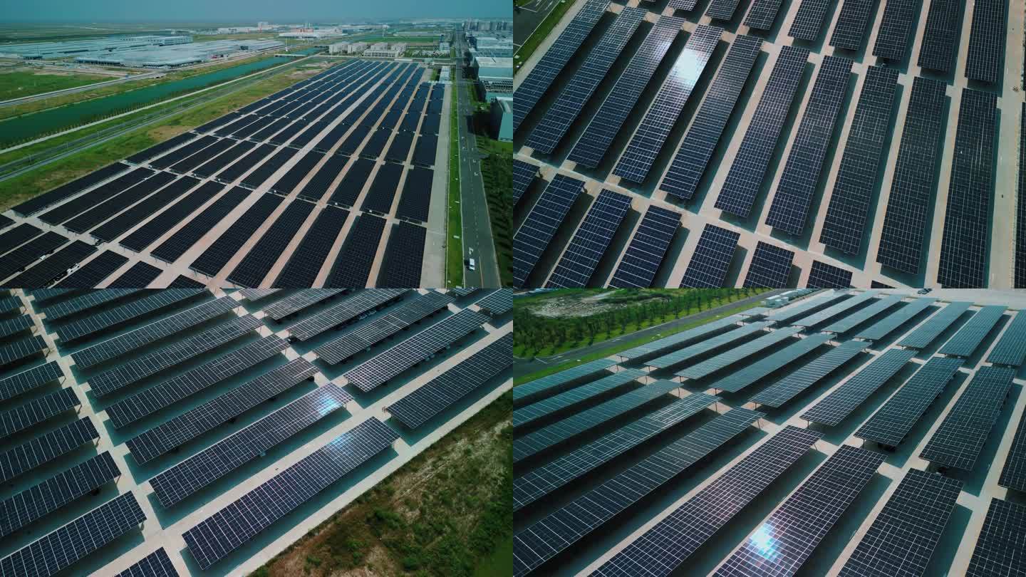 太阳能电池板停车场航拍
