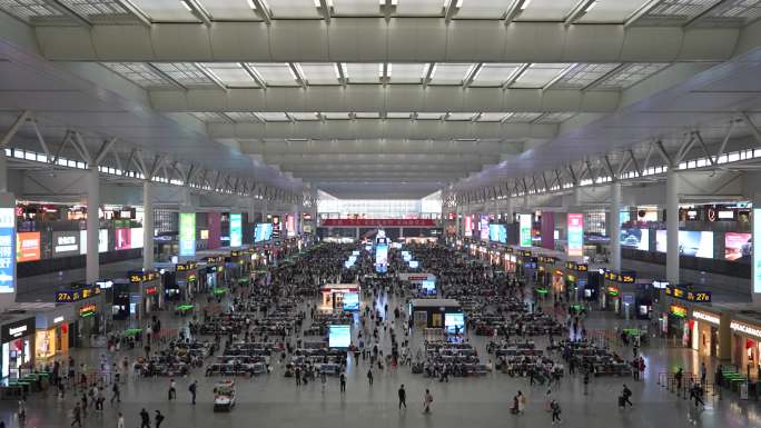 上海虹桥高铁站超大客流延时摄影