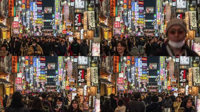 东京新宿购物街人群步行的时间流逝