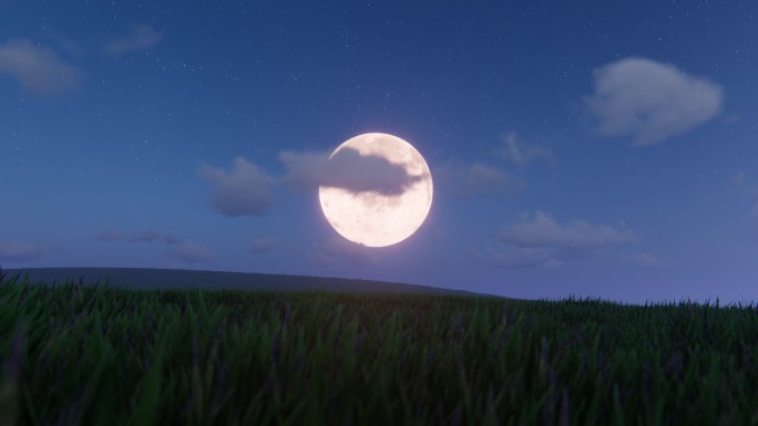田地上空的月亮月亮草地蓝天