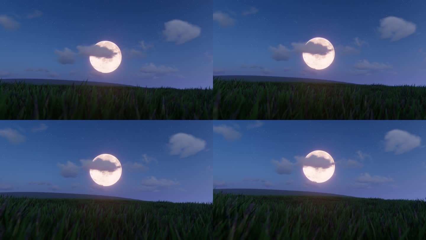 田地上空的月亮月亮草地蓝天