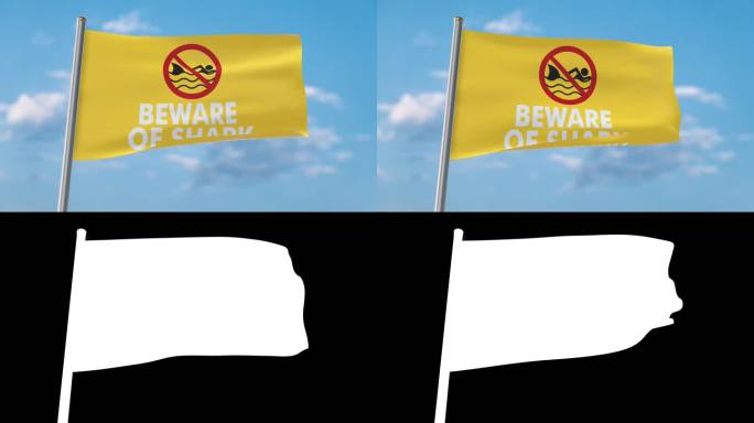 当心鲨鱼挥舞的旗帜（包括luma matte，以便您可以设置自己的背景）